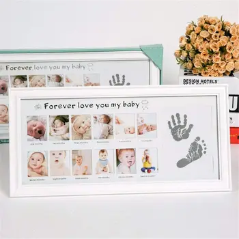 

Baby Growth Hands and Feet Footprints Desktop Photo Frame Newborn 12 Months Creative Wall Hanging Wood Picture Frames