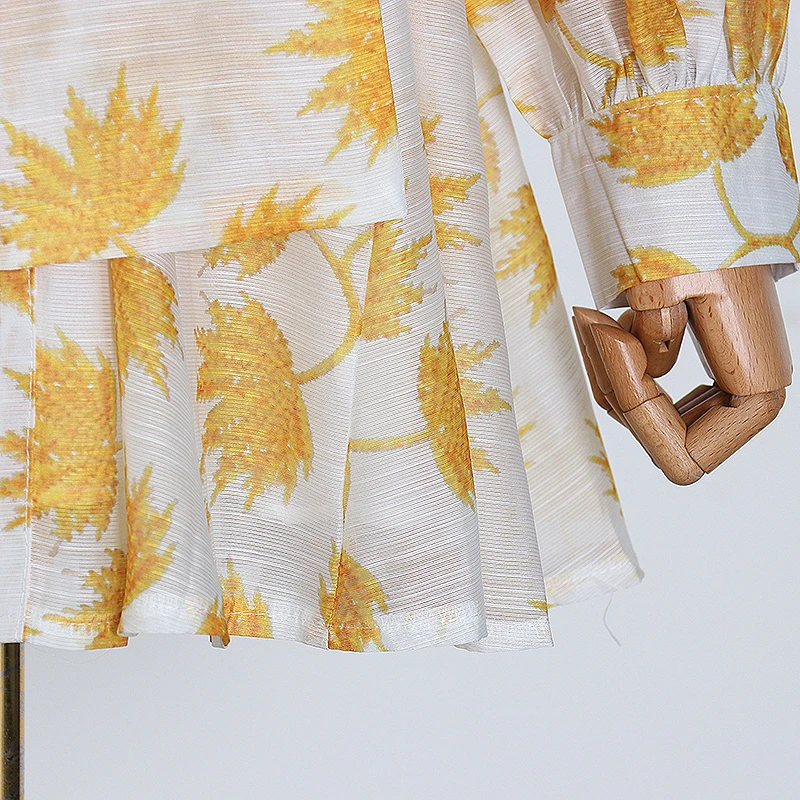 TWOTWINSTYLE женское платье с принтом и бантом v образный вырез фонарь длинный рукав