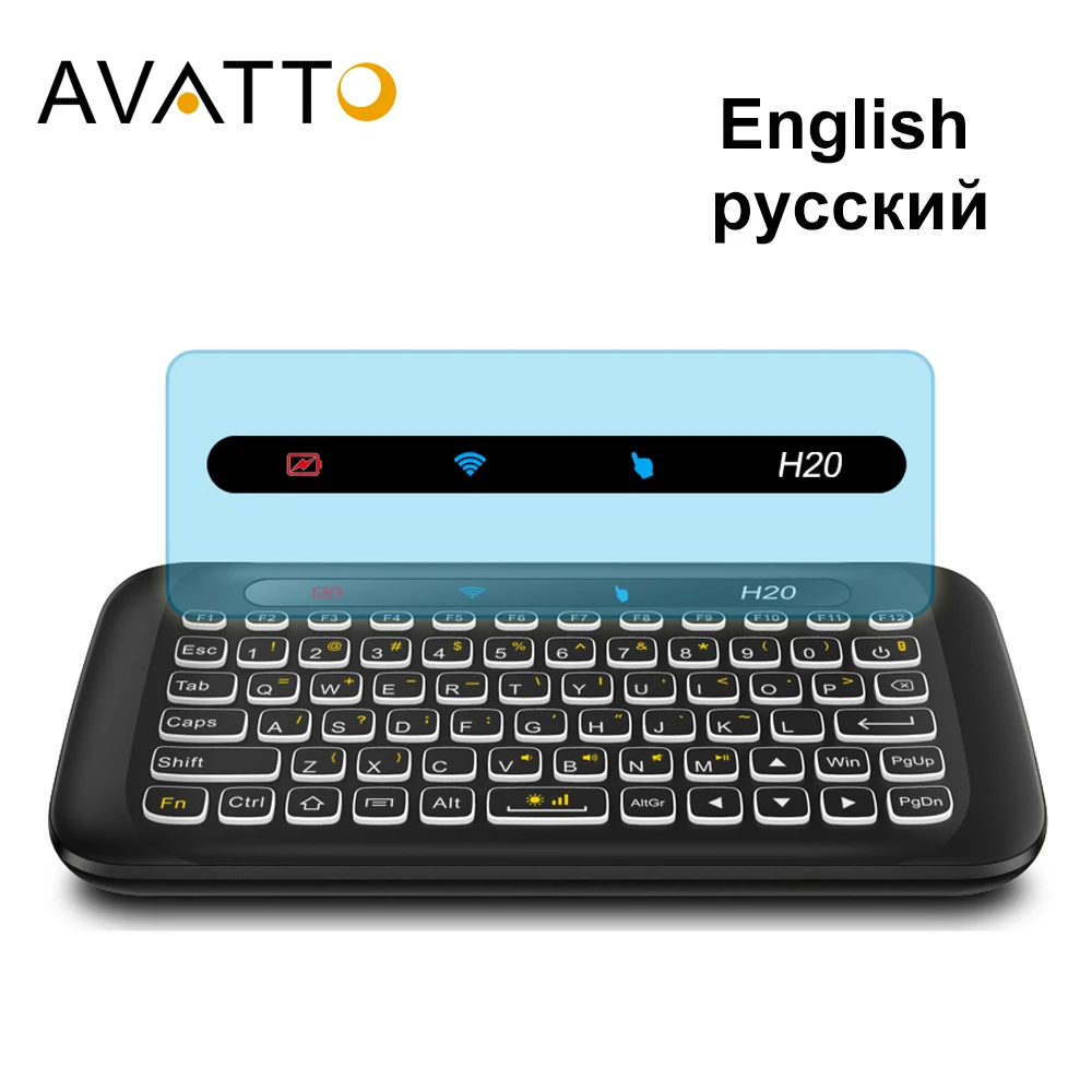 Pаспродажа AVATTO, русская, английская H20 мини клавиатура с полной сенсорной панелью и подсветкой 2,4G, беспроводной ИК пульт дистанционного управления для ...