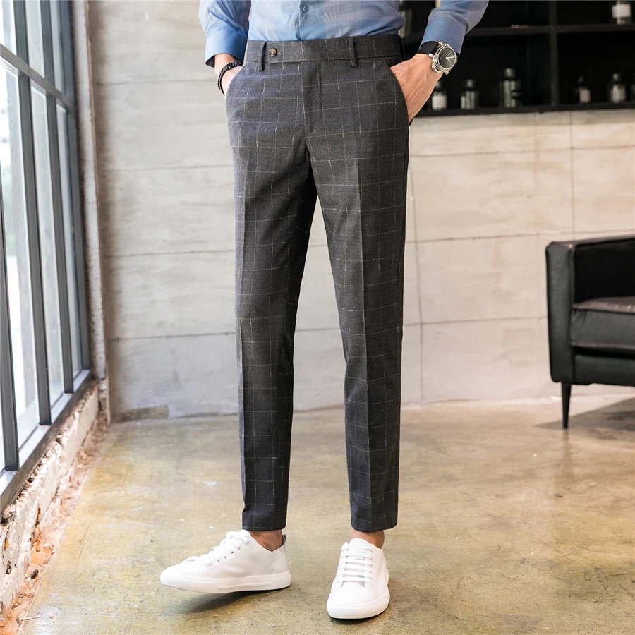 Fashion Men Suit Pants Gray Blue Business Banquet Men Dress Pants Size 28 29 30 31 32 33 34 36 Men Plaid Trousers Fashion Men Suit Pants Gray Blue Business Banquet Men Dress Pants Size 28 29 30 31 32 33 34 36 Men Plaid Trousers