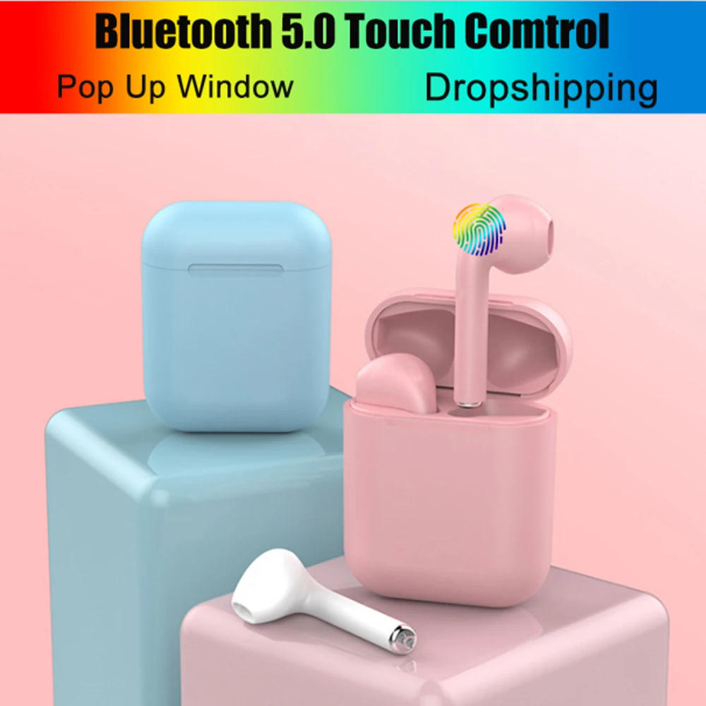 

New Matte I12 Pink TWS 5.0 Pop up Earphones Wireless Bluetooth Earbuds Original I12TWS Headphones for Android All Smart Phones