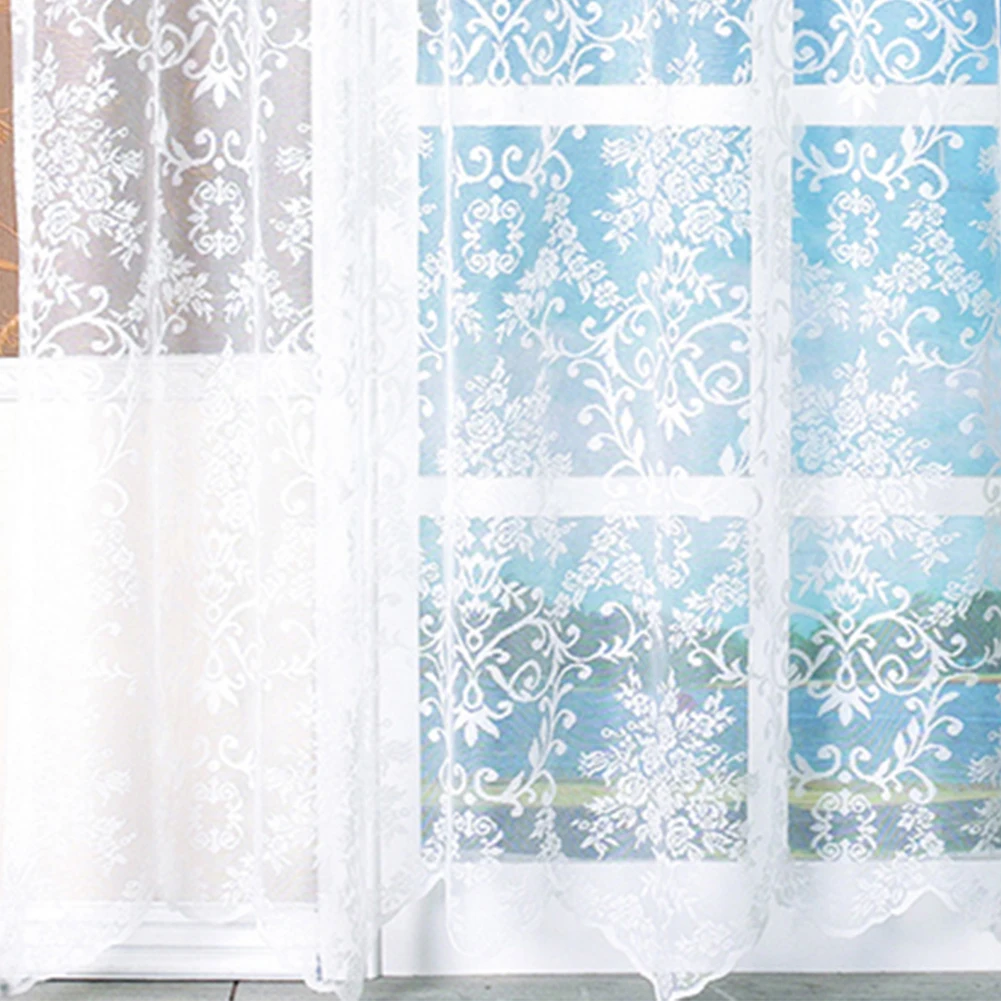 152*213cm+46cm Summer Romantic Transparent White Jacquard Lace window Curtain Home Decor