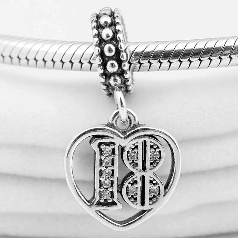 

Original Alphabet & Numbers 18 Years Of Love Heart Pendant Beads Fit 925 Sterling Silver Bead Charm Europe Bracelet Diy Jewelry