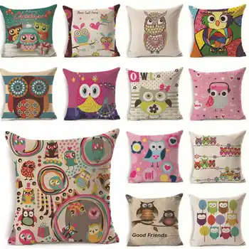 

Cartoon Lovely Owl Pillow Case Throw Pillowcase Cotton Linen Printed Pillow Covers For Office Home Decor