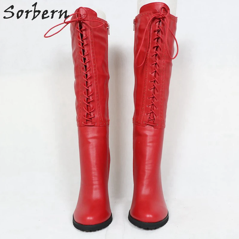 Sorbern/черные сапоги до колена; обувь на платформе; женские зимние сапоги на высоком каблуке с острым носком и боковой молнией; цвет на заказ; большие размеры 33-46