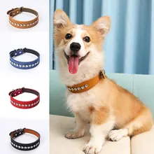Diamond Shining Leather Dog Collar Adjustable Leather Collars Inlaid Rhinestones for Cats Puppy Chihuahuas Small Pet Accessories