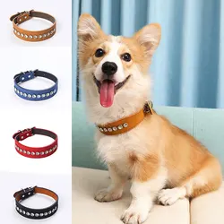 Diamond Shining Leather Dog Collar Adjustable Leather Collars Inlaid Rhinestones for Cats Puppy Chihuahuas Small Pet Accessories
