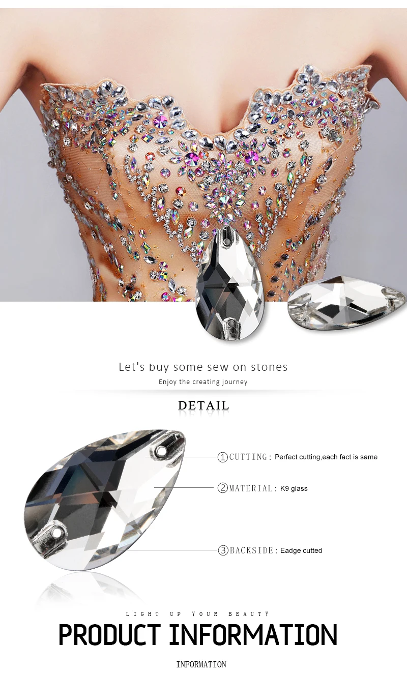 Heißer Verkäufer Form Nähen Auf Kristall Klar Strass DIY 2 Löcher Strass Glas Nähen Stein Nähen Strass Für Bekleidungs – Detail 3