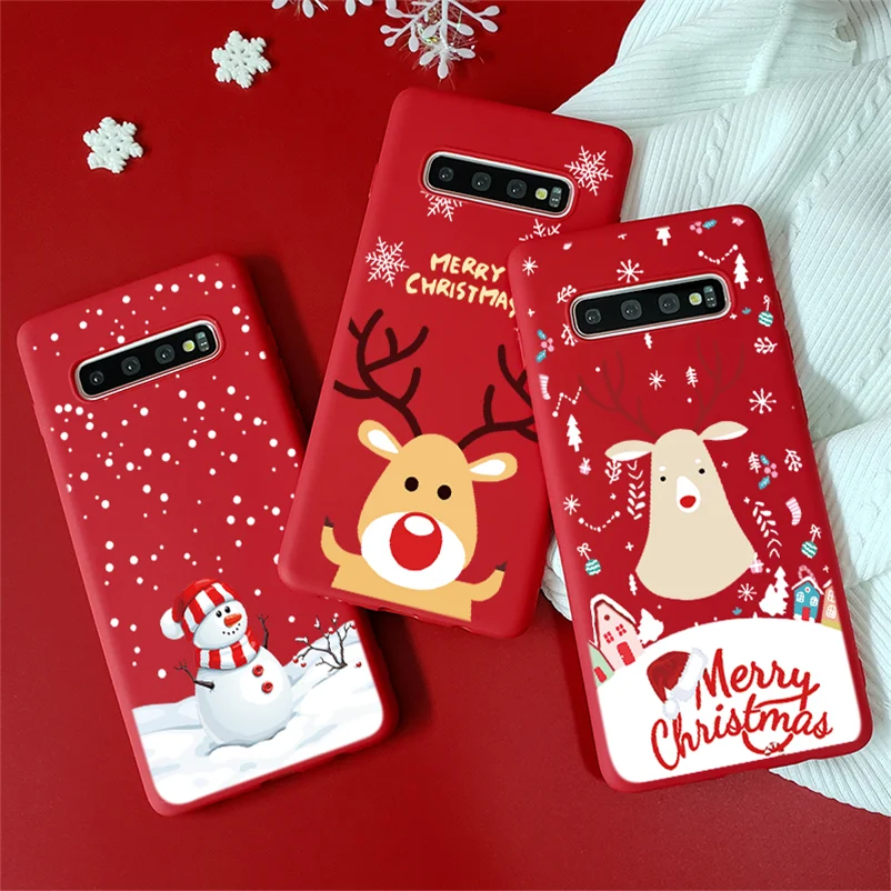 

For Samsung Galaxy S10 S7 S8 S9 Plus A50 A40 A70 A10 A10E A20 A20E A30 A60 M10 M20 M30 Note 5 8 9 10 Pro TPU Red Matte Xmas Case
