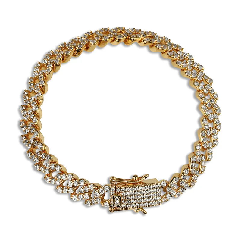 OF-LILU Iced Out Bling CZ мужской браслет Мода 7-8 дюймов кубический циркон длинные кубинские цепи браслеты мужские хип-хоп ювелирные изделия подарки