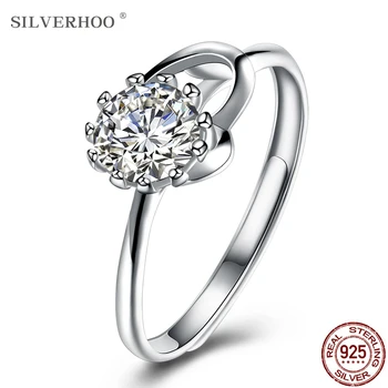 

SILVERHOO 925 Sterling Silver Ring 5A Cubic Zirconia Plant Modeling Design Adjustable Geometric Women Rings Party Fine Jewelry