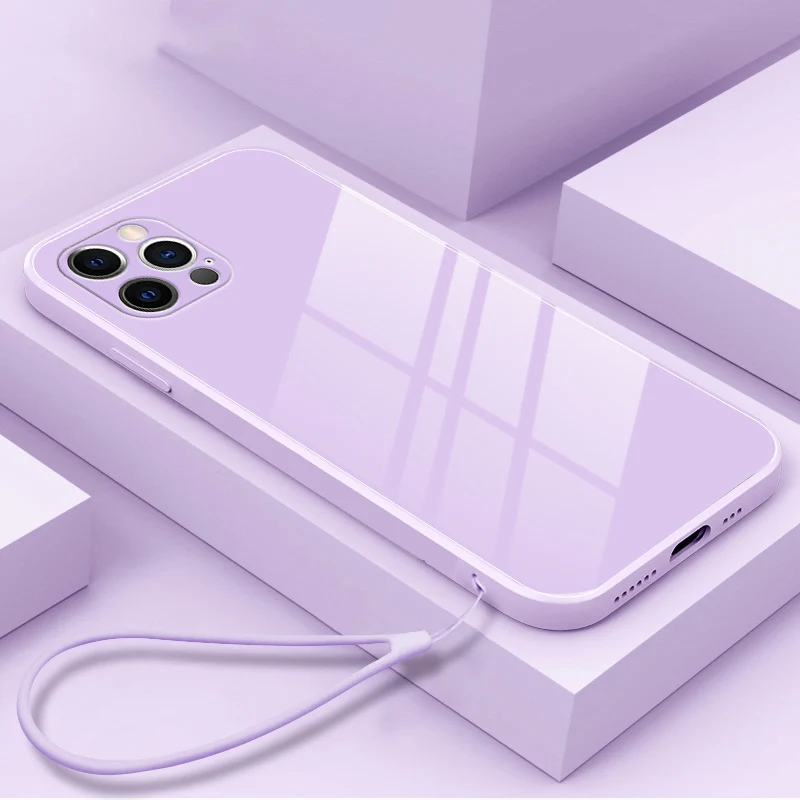 thumbnail image 1 of Funda de teléfono de vidrio templado líquido cuadrado de lujo para iPhone 16 15 14 13 12 11 Pro XS max XR SE X Plus Funda con correa linda ultrafina, 1 of 5