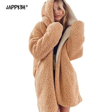 Осенне-зимнее женское пальто из искусственного меха повседневное свободное одноцветное длинное толстое плюшевое пальто женская теплая меховая куртка с капюшоном черная верхняя одежда