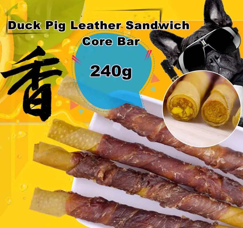 Dog Snack Duck Pig Leather Sandwich Core Bar Meat and Pigskin Roll Pet Molar Stick Clean Teeth 240g | Дом и сад