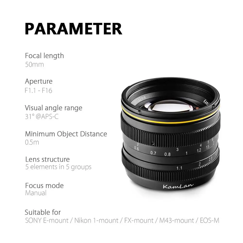 US $150.10 50mm F11 Aps C Large Aperture Manual Focus Lens For Canon Mount Eos M For Sony E Mount Nex Fuji X M43 Mirrorless Camera