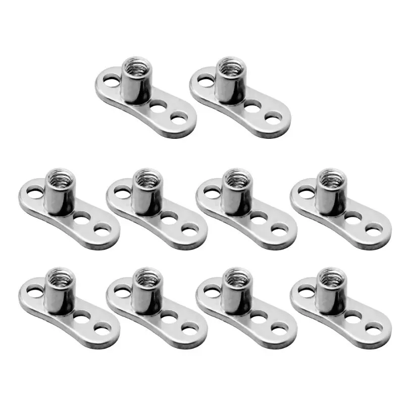 

10Pcs Body Piercings Jewelry 14G Surgical Steel 3-Hole Grade 23 Titanium Bases