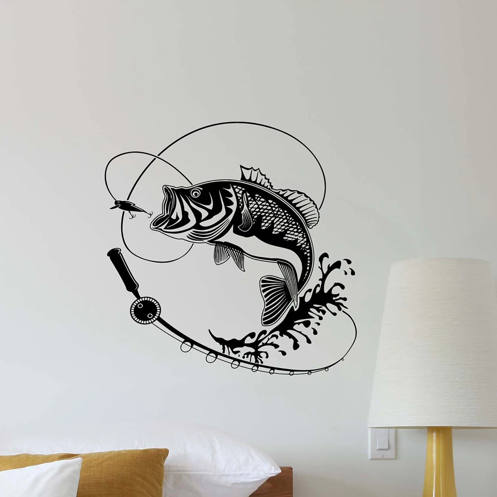 Fishing Wall Decal Fish Hook Rod Vinyl Walls Sticker Fisherman Gift