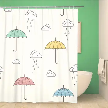 

Bathroom Shower Curtain Doodle Cute Umbrellas Clouds and Rain Drops Monsoon Pattern Polyester Fabric 60x72 inches Waterproof