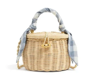 

New Style Bag WOMEN'S Bag Thin Scarf Decoration Wicker Weave Mini Basket Bag