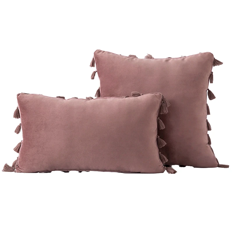 Tassel Velvet Sofa Pillow Cover Solid Plush Sofa Cushion Cover Fringe Pillowcase 