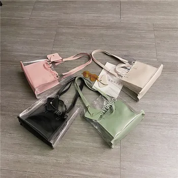 

3PCS/SET Summer Transparent Composite Bags for Women Casual PVC Clear Shoulder Handbags 2020Female High-capacity Lady Bucket Bag