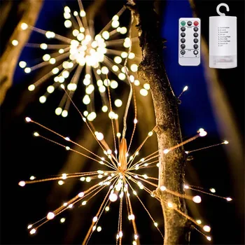

120-200 Leds Festival Hanging Starburst String Lights Christmas DIY Firework Copper Fairy Garland Navidad Outdoor Twinkle Light