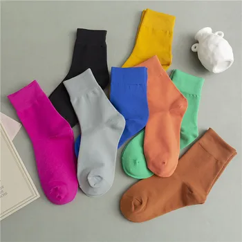 

Women Socks 2020 Spring New Bright Comfortable Elastic Polyester Soft Crew Solid Color Brief Korea Style Candy Color Socks Women