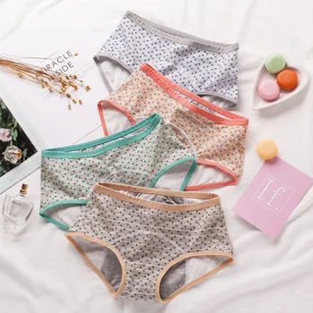 

3 Pieces Plus Size Lingerie Panties Sets L XL XXL 3XL 4XL Underwear Women Cotton Floral Briefs Mid Waist for Menstrual period