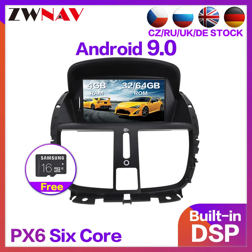 DSP Android 9.0 Car Stereo Smart Multimedia DVD Player GPS for Peugeot 207 2008-2014 Audio Video radio tape recorder head unit
