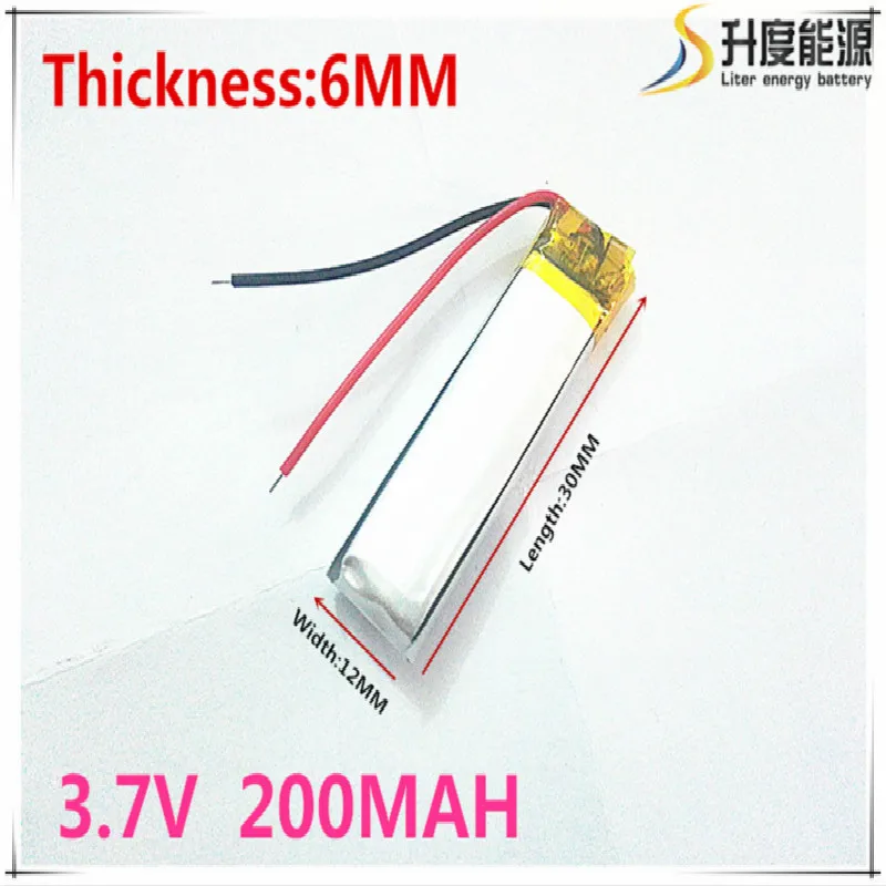 Бесплатная доставка полимерный аккумулятор 200 mah 3,7 V 601230 умный дом MP3 динамики литий-ионный аккумулятор для DVR, gps, mp3, mp4, сотовый телефон