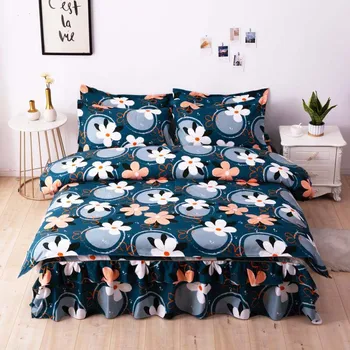 

4 Pcs flower 100% cotton breathable bedding sets for home high quality comfortable bedroom sets duvet cover bedskirt kingsize