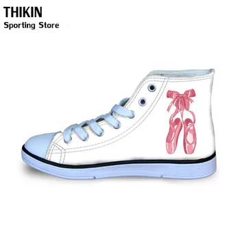 

THIKIN Cute Pink Ballet Sports Sneakers for Girls Canvas Shoes Ballet Dancer Painting Kids Soccer Shoes High Top Walking Shoes
