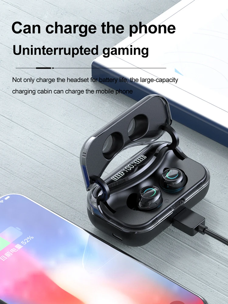 Bluetooth 5 1 headphone Touch Control Wireless Earphone HiFi Noise Waterproof Headset Sports Gaming Auriculares with LED Display