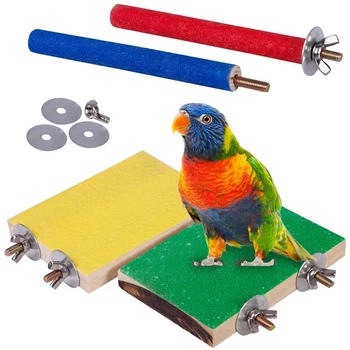 

4 PCS Bird Perched Stand Toy, Platform Claw Grinding Stick Perched By Parrot, Cage Accessories Suitable for Budgerigar