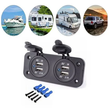 

12V-24V Double USB Socket Charger Charging 4 USB Ports Waterproof For Motorhome Caravan Camper Van Truck Boat Yacht