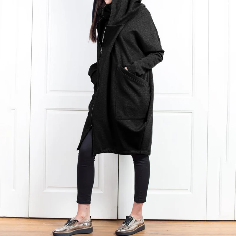 Cellumia осенние куртки модные женские толстовки повседневные свободные длинные пуловеры на молнии Топ Женское пальто с капюшоном размера плюс