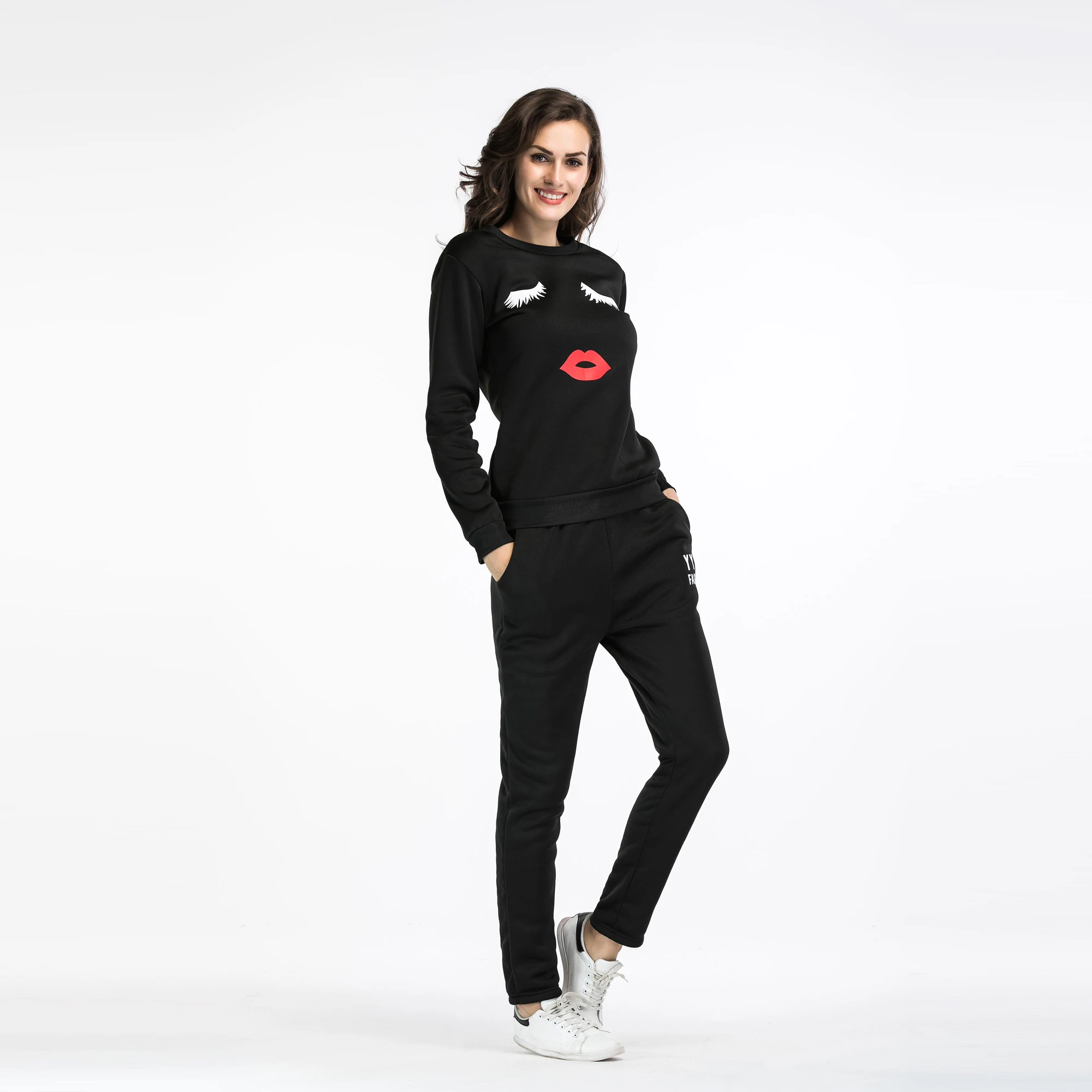 

2019 Autumn New pullover Cardigan sweater and Trousers up and down Two-piece print Sweet Maiden long sleeved Cardigan top coat