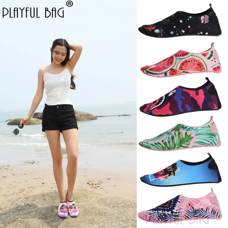 Playful bag 1 pair Men Women Summer wading beach shoes Quick-drying soft shoes Outdoor swimming with Fashion pattern E63