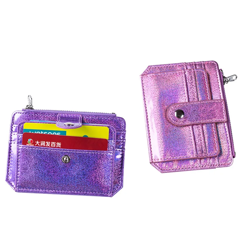 

PACGOTH Fashion Laser Color Multi-card Card Package For Women PU Leather Money Storage Card Coin Purse Short Zipper Bag, 1Piece