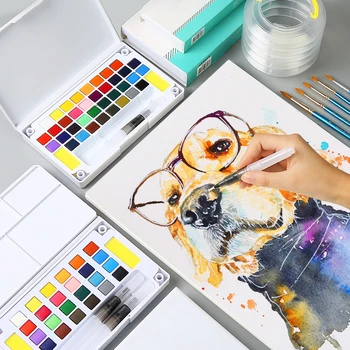 

18/24/36 Colors Portable Travel Solid Pigment Watercolor Paints Set With Water Color Brush Pen For Painting Art Supplies