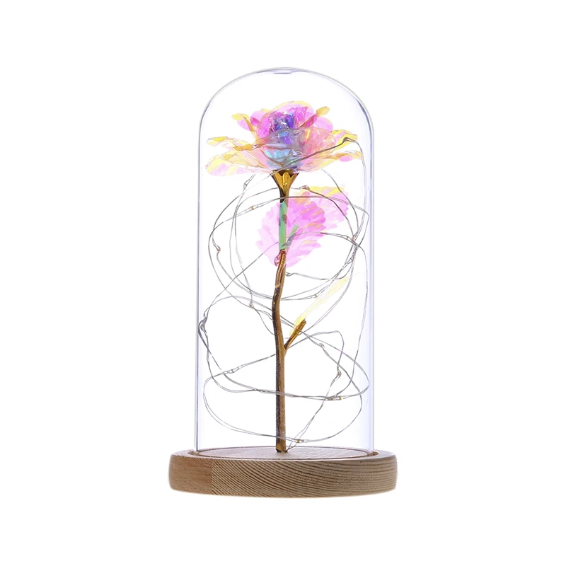 

Beautiful Eternal Rose LED Light Rose in Glass Dome for Valentine's Day Mother's or Christmas Day Gift LED Rose Lamps Flower