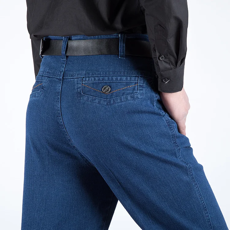 

2019 Autumn Man Jeans Male High Waist Directly Canister Easy Elastic Force Deep Crotch Quinquagenarian Xia Bokuan Dad Trousers
