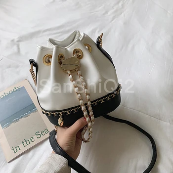 

leather PU shoulder bag female 2019 summer new simple ladies bucket bag fashion chain diagonal female bag