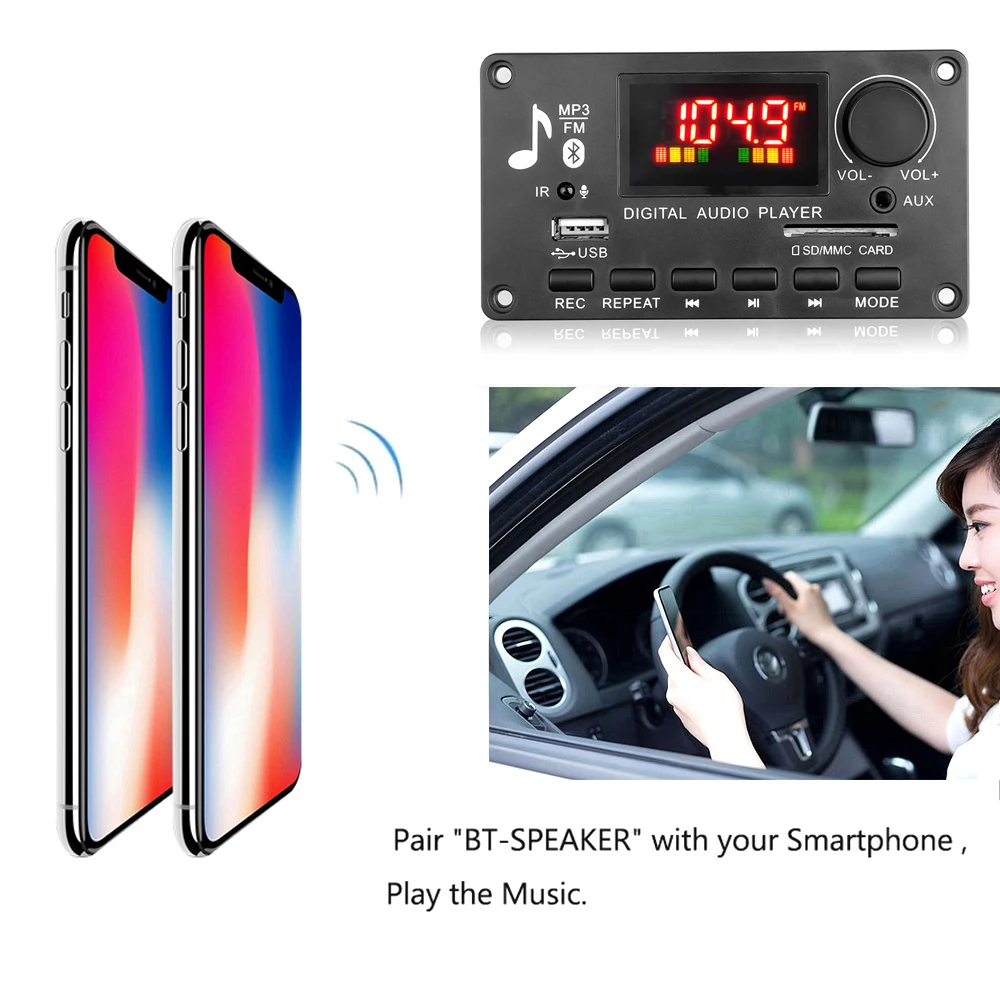 2*40W Amplifier DC 5V-26V MP3 Decoder Board Volume Control Bluetooth5.0  80W MP3 Player USB Module FM AUX Radio Recording