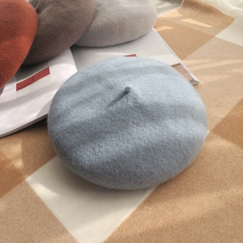 Осенний и зимний шерстяной берет, Корейская версия, Chao Baitie, шапка художественного художника Yinglun, шапка маленького размера, шапка с дизайном «Тыква» - Цвет: Небесно-голубой