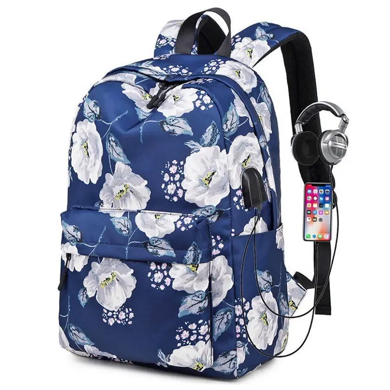 Nylon School Backpacks for Women Bags Ladies Backpack Fashion Designer Female Laptop Backpack Flower Print Teen Girls Book Bags 