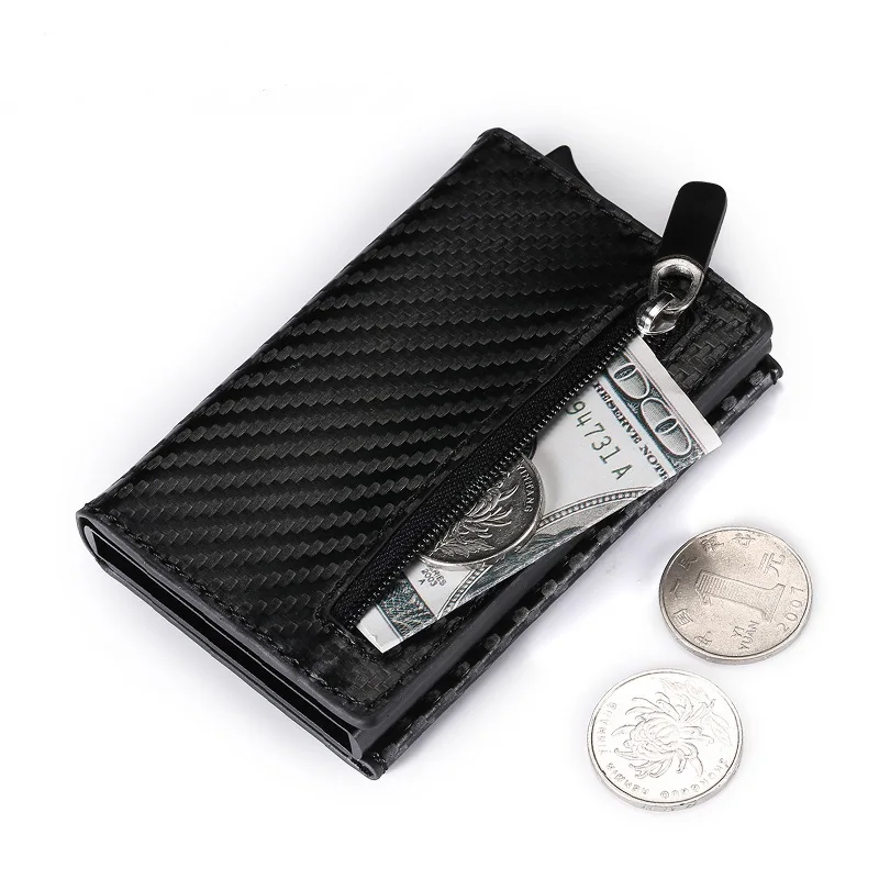 

PU Leather Pop Up Card Case Credit Card Holder With Zipper Anti Rfid Card Wallet Men Leather Metal Wallet Women Purse