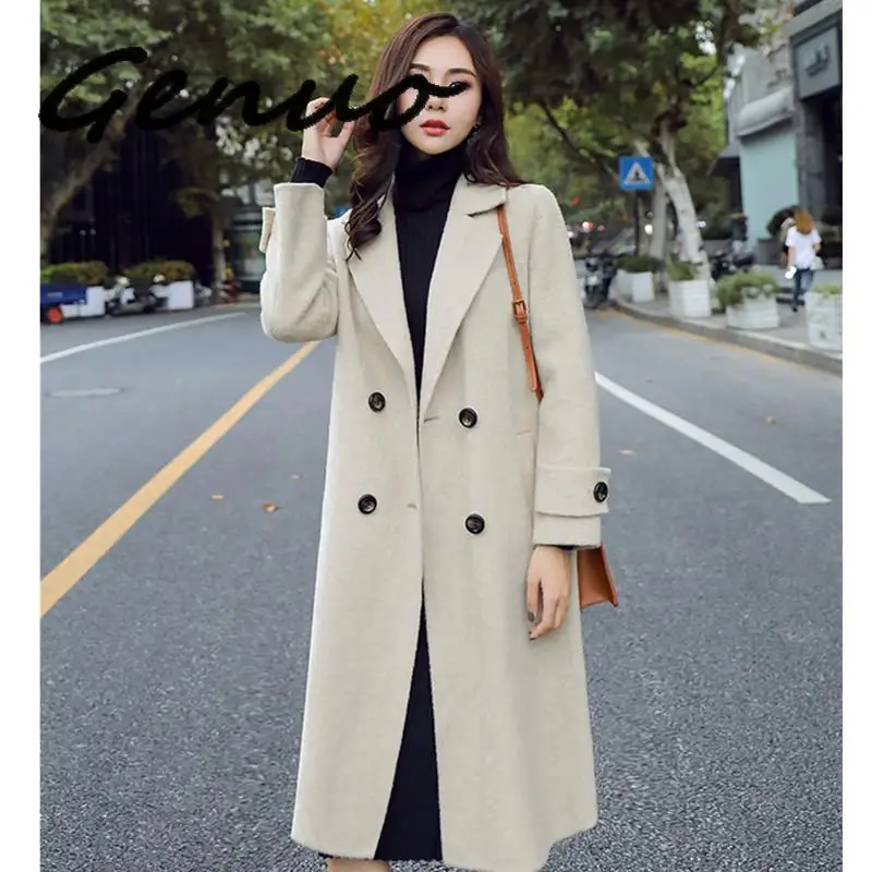 

Korean Winter Women Wool Long Jacket Fashion Slim Elegant Ladies Warm Overcoat Solid Color Female High Grade Popular Woolen Coat