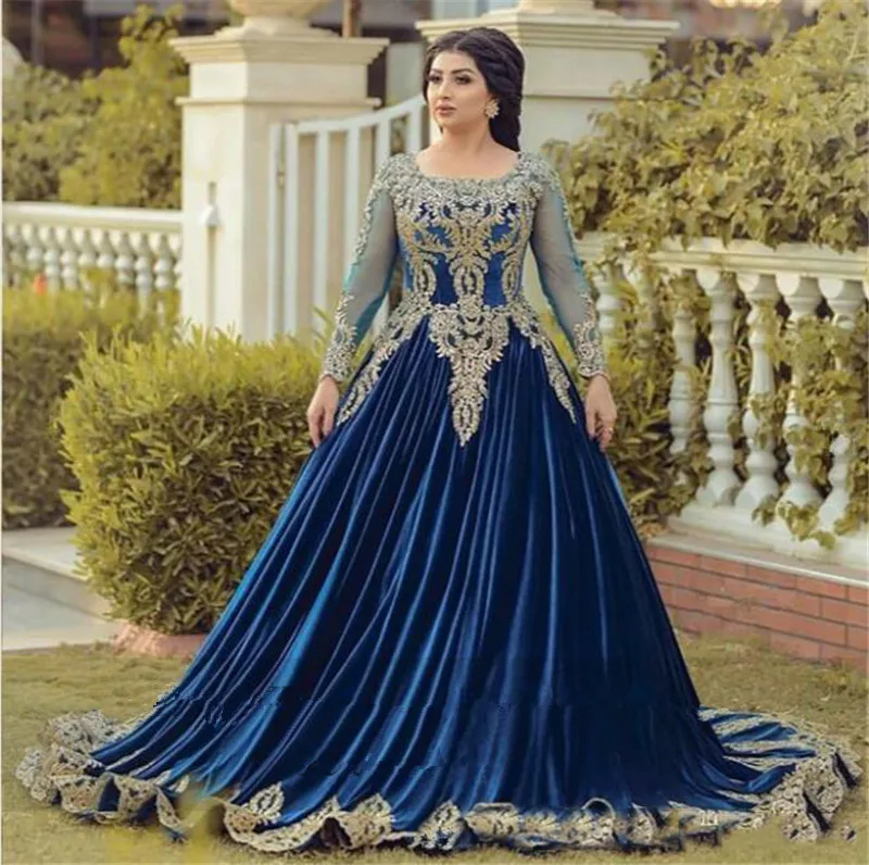 Royal Blue Moslim Prom Jurken 2020 Plus Size Luxe Gouden Kant Borduurwerk Marokkaanse Kaftan Arabisch Gelegenheid Avondjurken Wear Royal Blue Moslim Prom Jurken 2020 Plus Size Luxe Gouden Kant Borduurwerk Marokkaanse Kaftan Arabisch Gelegenheid Avondjurken Wear