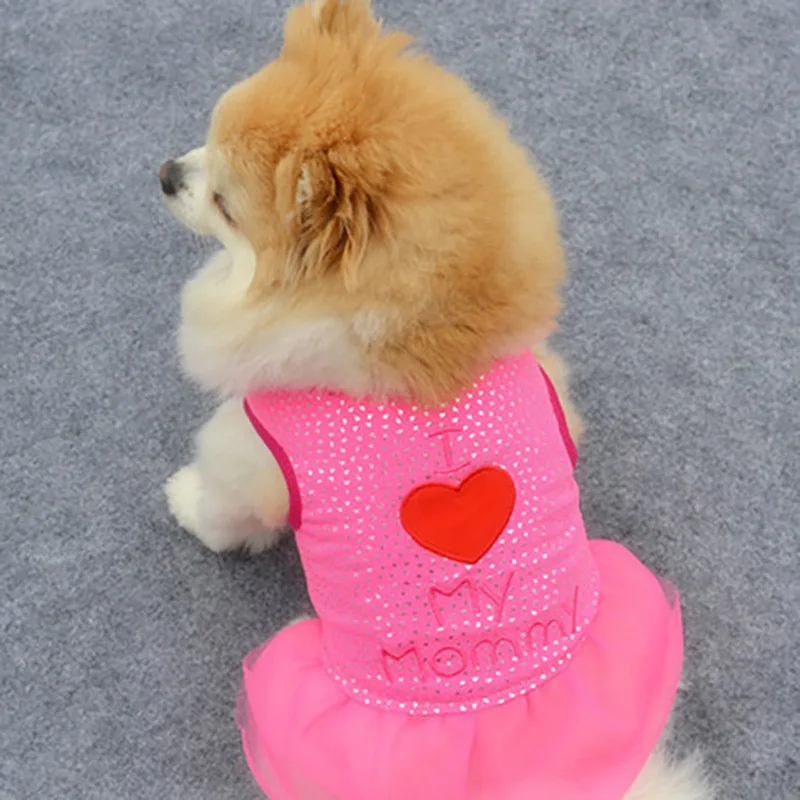 Летняя одежда для собак «I love my папа мама» жилет для собак Милая футболка в горошек для щенка платье принцессы собак Юбка Одежда для животных для маленьких собак
